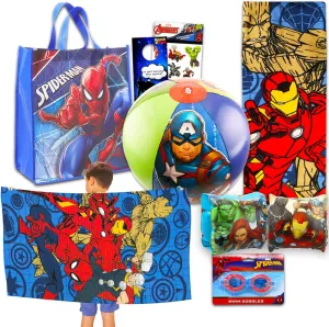Marvel Avengers Ultimate Pool Toys Set - Bundle with Beach Ball, Arm Floaties, 27" x 54" Towel, Goggles, Tote Bag, More | Avengers Pool Toys and Accessories Set
