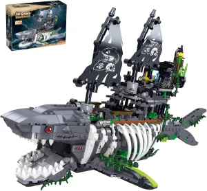 Mechanical Shark Ship Building Blocks Set with Lights, The Ghost Sea Shark Pirate Ship Building Blocks Sets,Toys Gift for Kids Adult Collections Enthusiasts