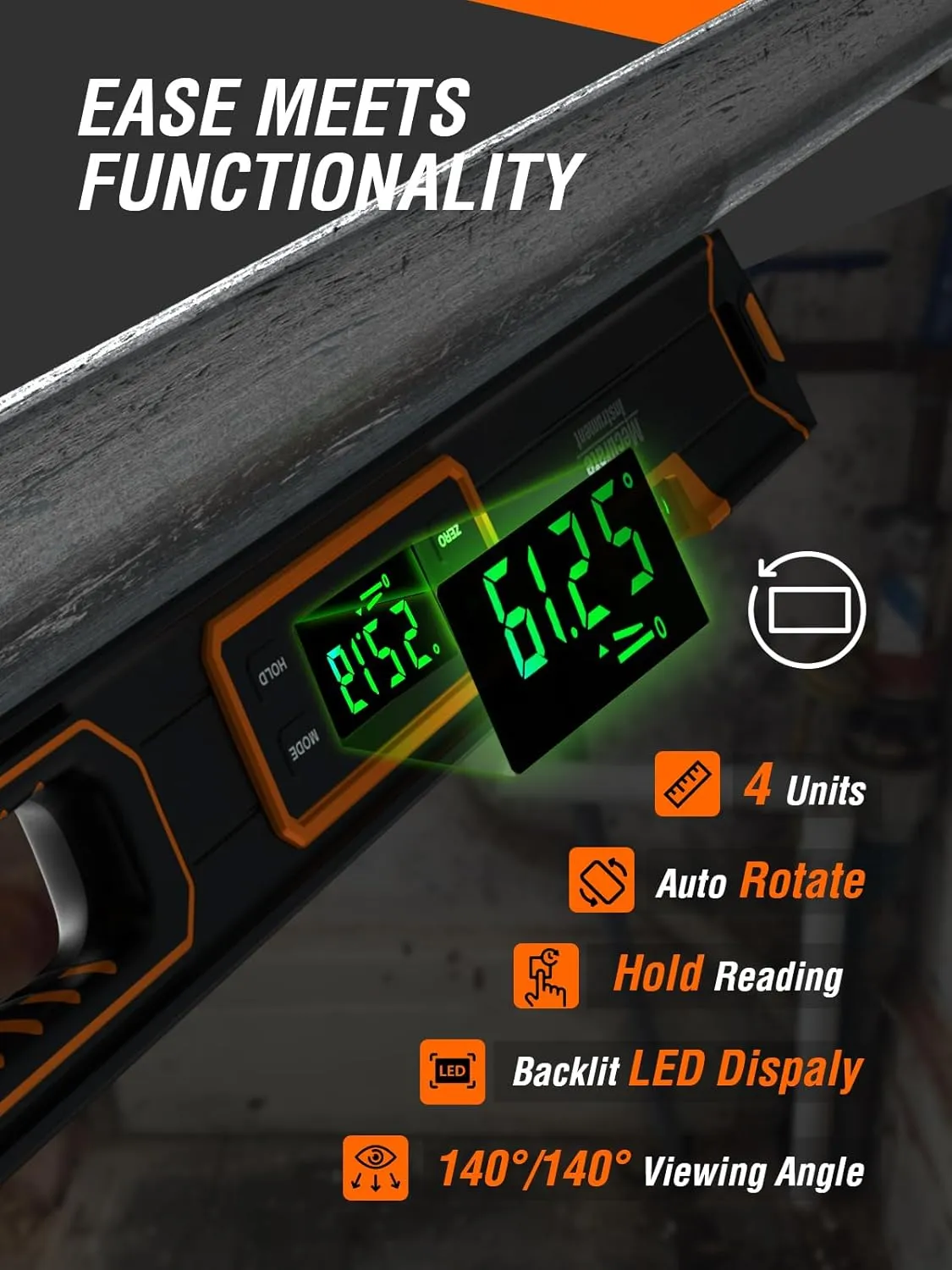 Mecurate 24-Inch Digital Level, Professional Smart Precision Torpedo Level Tool, Bright LCD Display, Audible Alerts, Magnetic Bottom, Dust Water Resistant, with Carrying Case