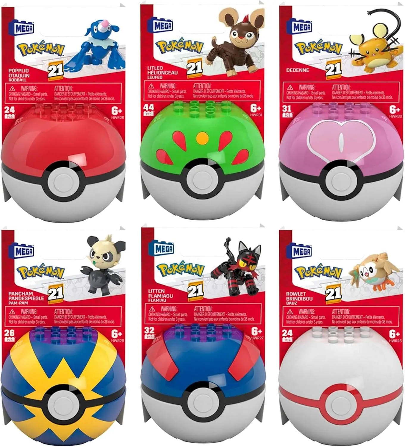 Mega Construx Pokemon Pokeball Collection, Series 21, Set of 6 Different Balls with Character Figures, Ages 6  FPM00-963M