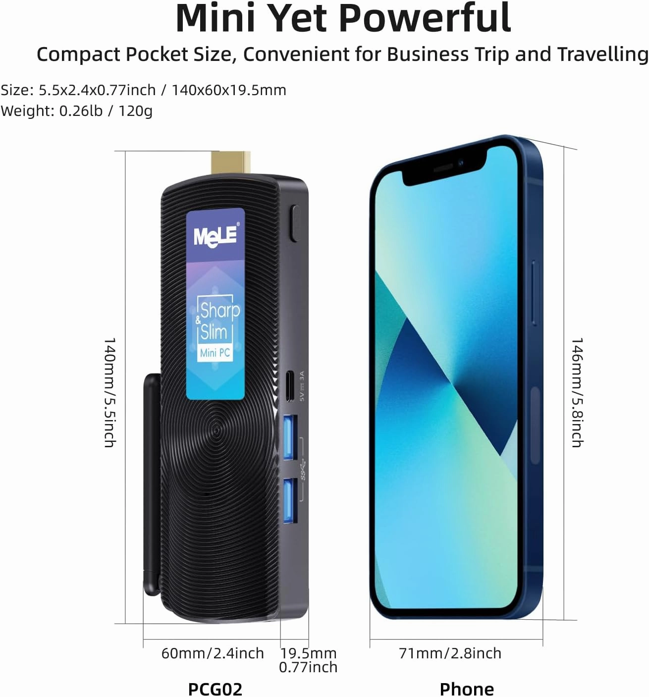 MeLE PCG02 Fanless Mini PC Stick Desktop,J4125 8GB RAM 256GB Storage, 4K HDMI Portable Small Computer, Support Wi-Fi5 PXE Unlocked Bios Gigabit Ethernet, Work on Business Media Industry IoT Office
