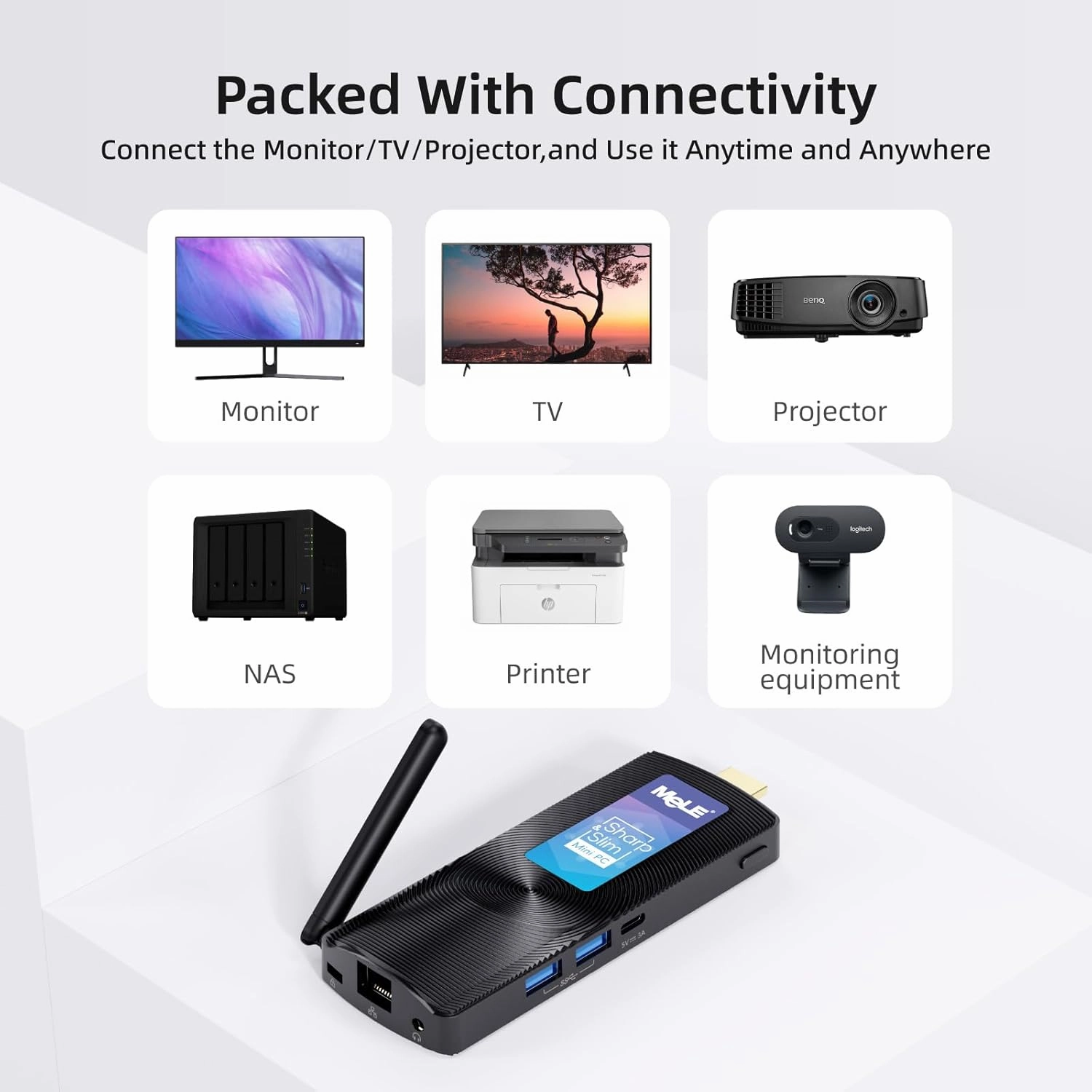 MeLE PCG02 Fanless Mini PC Stick Desktop,J4125 8GB RAM 256GB Storage, 4K HDMI Portable Small Computer, Support Wi-Fi5 PXE Unlocked Bios Gigabit Ethernet, Work on Business Media Industry IoT Office