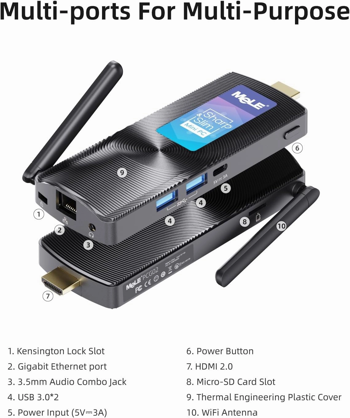 MeLE PCG02 Fanless Mini PC Stick Desktop,J4125 8GB RAM 256GB Storage, 4K HDMI Portable Small Computer, Support Wi-Fi5 PXE Unlocked Bios Gigabit Ethernet, Work on Business Media Industry IoT Office
