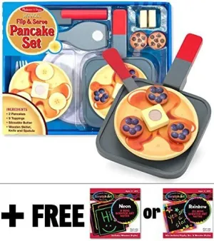 Melissa & Doug Flip & Serve Pancake - Wooden Play Food Set   Free Scratch Art Mini-Pad Bundle