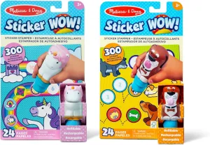 Melissa & Doug Sticker Wow!™ Dog and Unicorn Bundle: 2 24-Page Activity Pads, 2 Sticker Stampers, 600 Stickers, Arts and Crafts Fidget Toy Collectible Characters