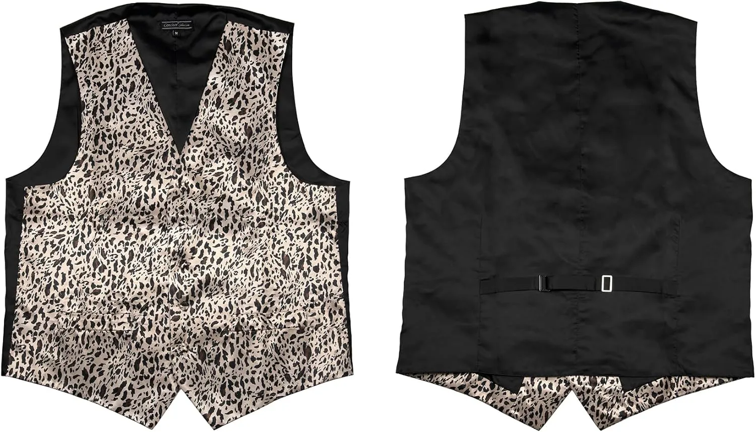 Men's Dress Vest LEOPARD Pattern Design Tan Beige Black Color LEOPARD Animal Skin Print Mens Bow Tie and Hanky Set
