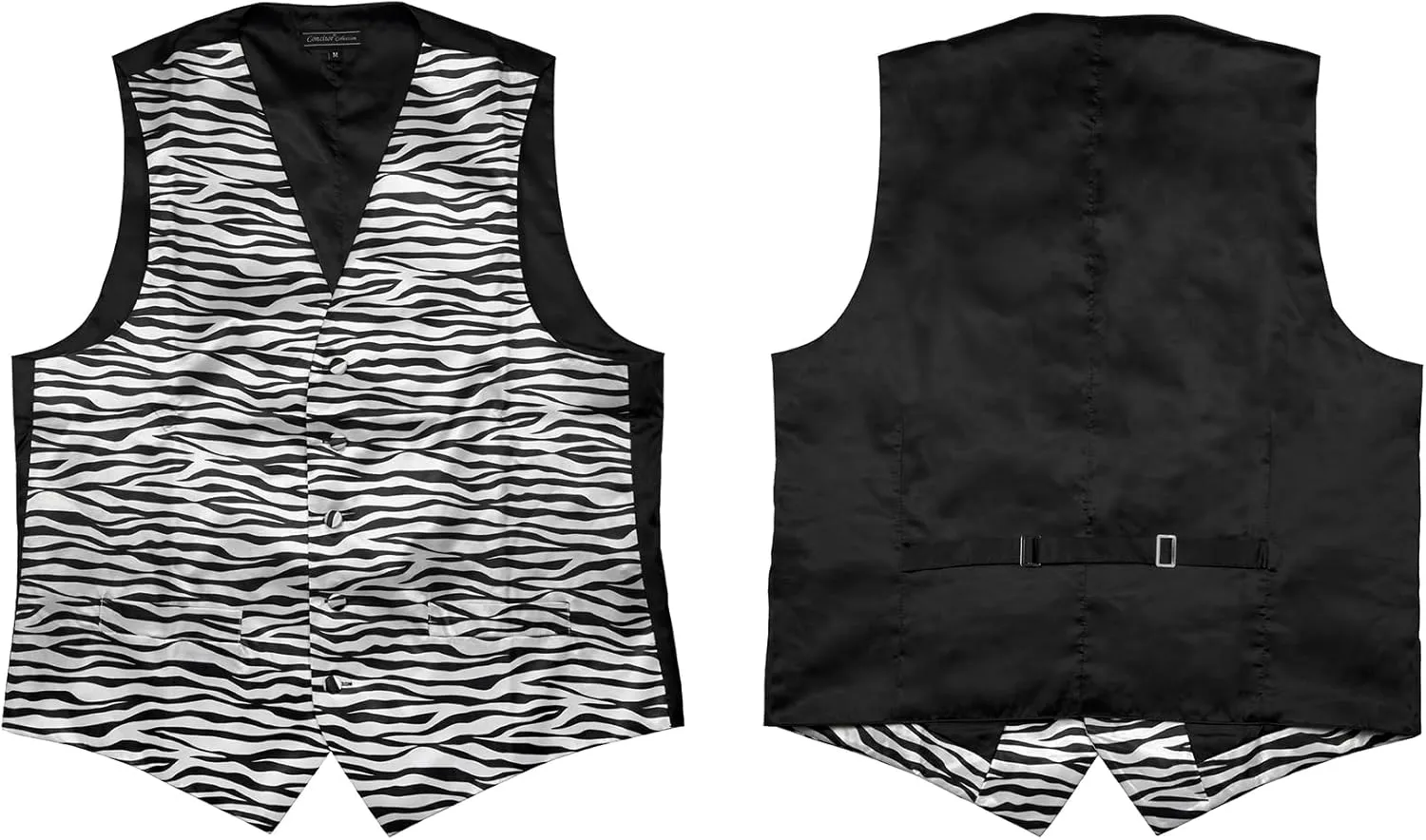 Men's Dress Vest ZEBRA Animal Pattern Design with Black Background. Animal Zoo Striped Mens Bow Tie and Hanky Set