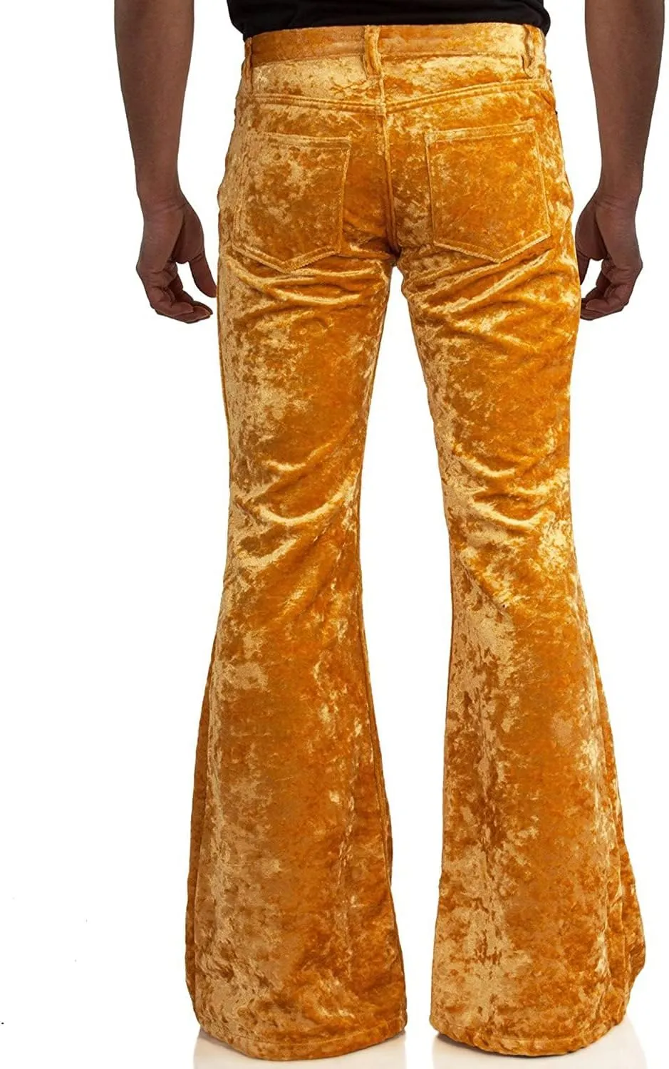 Men's Velvet Relaxed Vintage 60s 70s Bell Bottom Stretch Fit Classic Comfort Flared Flares Retro Leg Disco Pants