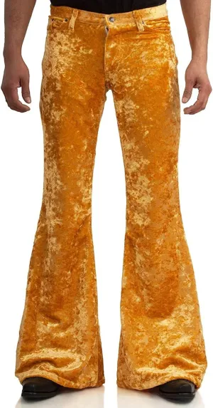 Men's Velvet Relaxed Vintage 60s 70s Bell Bottom Stretch Fit Classic Comfort Flared Flares Retro Leg Disco Pants