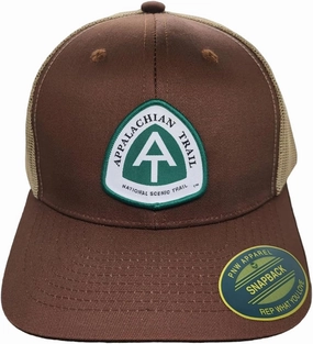 Mens Appalachian Trail Classic Snapback HAT with Appalachian Trail Woven Patch (Brown on Khaki)