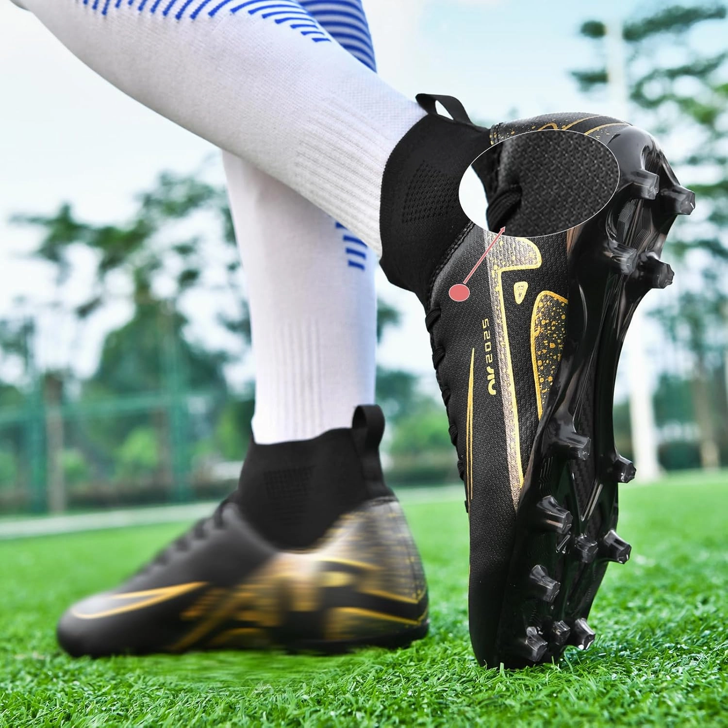 Mens High-Top Soccer Cleats Womens Turf Football Shoes Boys Girls Lightweight Youth Professional Indoor Outdoor AG Black Purple Pink