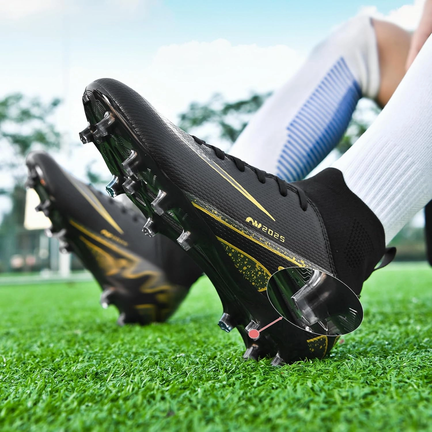 Mens High-Top Soccer Cleats Womens Turf Football Shoes Boys Girls Lightweight Youth Professional Indoor Outdoor AG Black Purple Pink