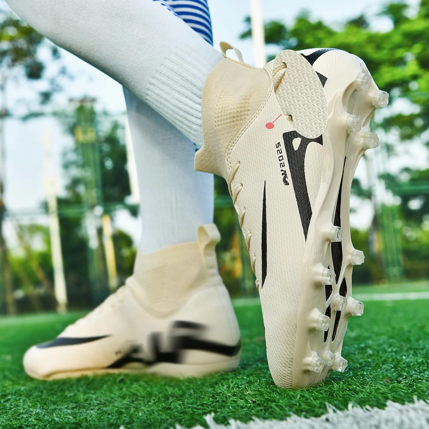 Mens High-Top Soccer Cleats Womens Turf Football Shoes Boys Girls Lightweight Youth Professional Indoor Outdoor AG Black Purple Pink