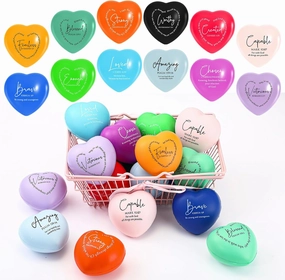 Meooeck 24 Pcs Inspirational Christian Stress Balls Bulk Motivational Words with Bible Verse Balls Colorful Fidget Stress Relief Decor Church Religious Gifts for Fathers Day Women Men (Heart)