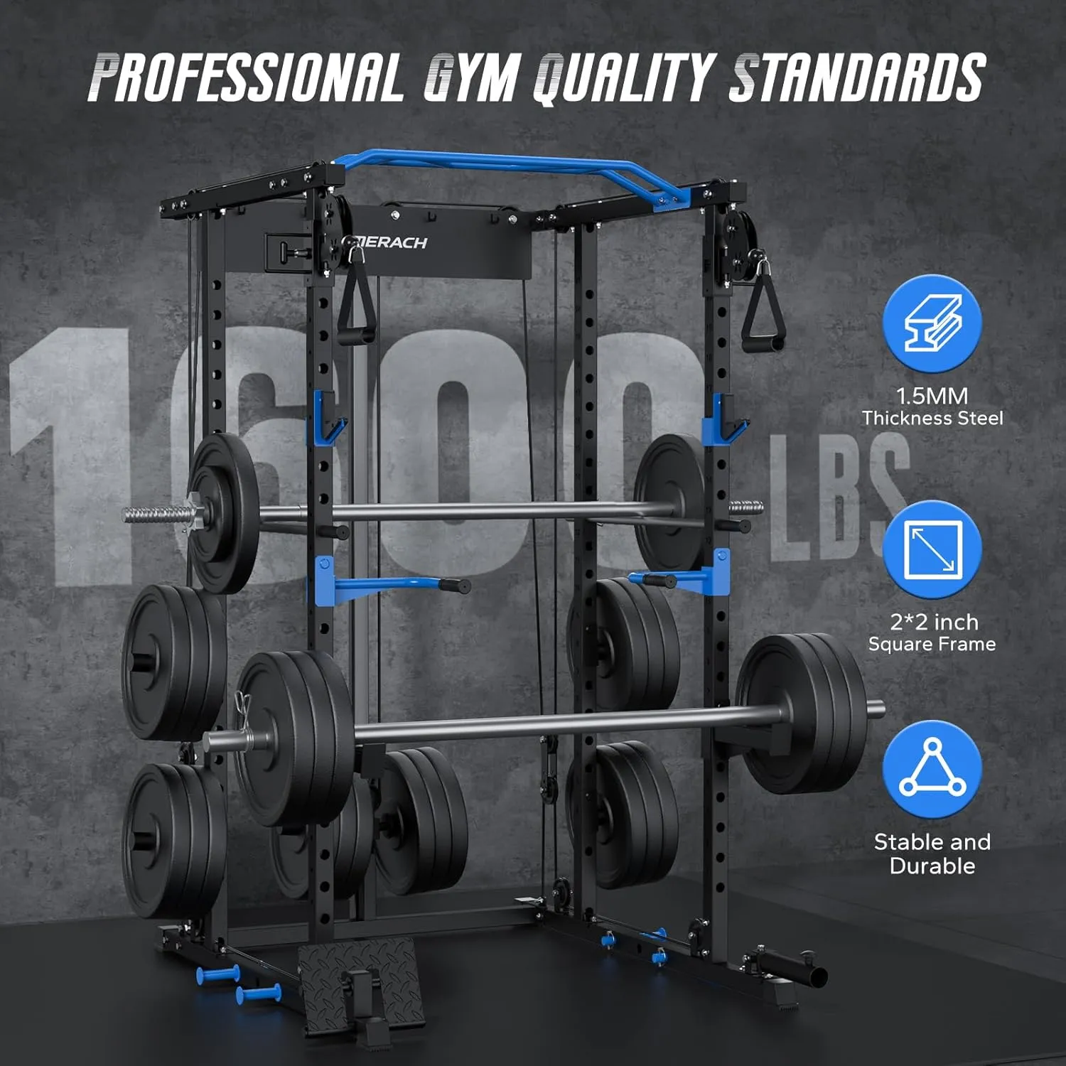 MERACH Power Cage, Multi-Functional Squat Rack for Home Gym with Cable Crossover System, 1600LBS Weight Capacity, Strength Training Equipment with Attachments