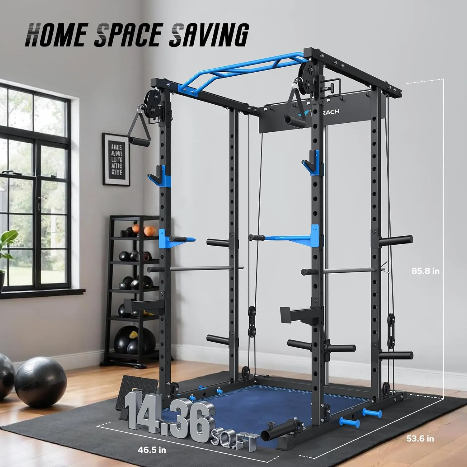 MERACH Power Cage, Multi-Functional Squat Rack for Home Gym with Cable Crossover System, 1600LBS Weight Capacity, Strength Training Equipment with Attachments