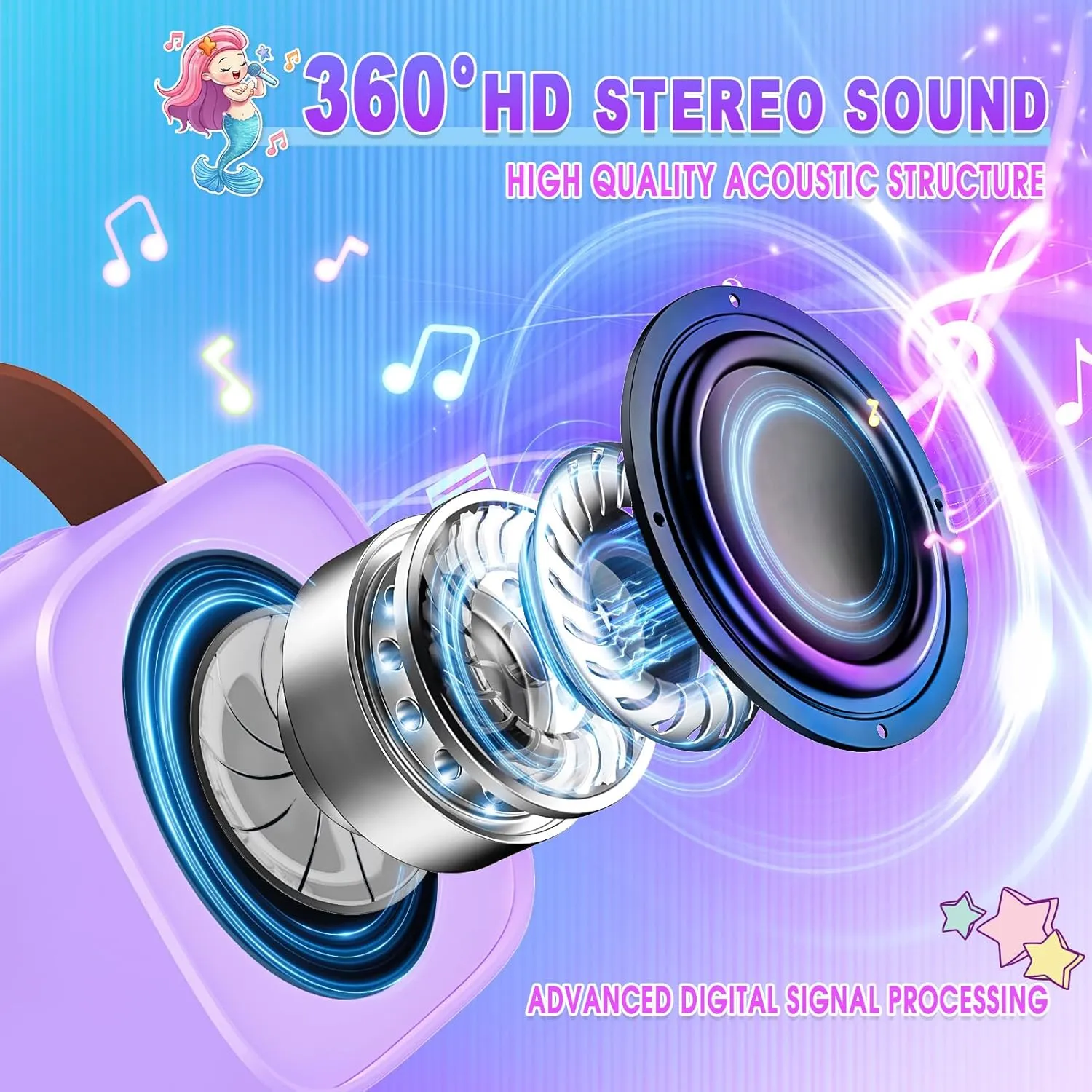 Mermaid Mini Karaoke Machine Toys: Kids Toys Girls Birthday Gifts Age 3-12  LED Portable Bluetooth Speaker with 2 Wireless Microphone Gift Toy for 4 5 6 7 8 9 Years Old Girl Boy Kid Adult