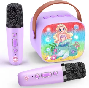 Mermaid Mini Karaoke Machine Toys: Kids Toys Girls Birthday Gifts Age 3-12  LED Portable Bluetooth Speaker with 2 Wireless Microphone Gift Toy for 4 5 6 7 8 9 Years Old Girl Boy Kid Adult