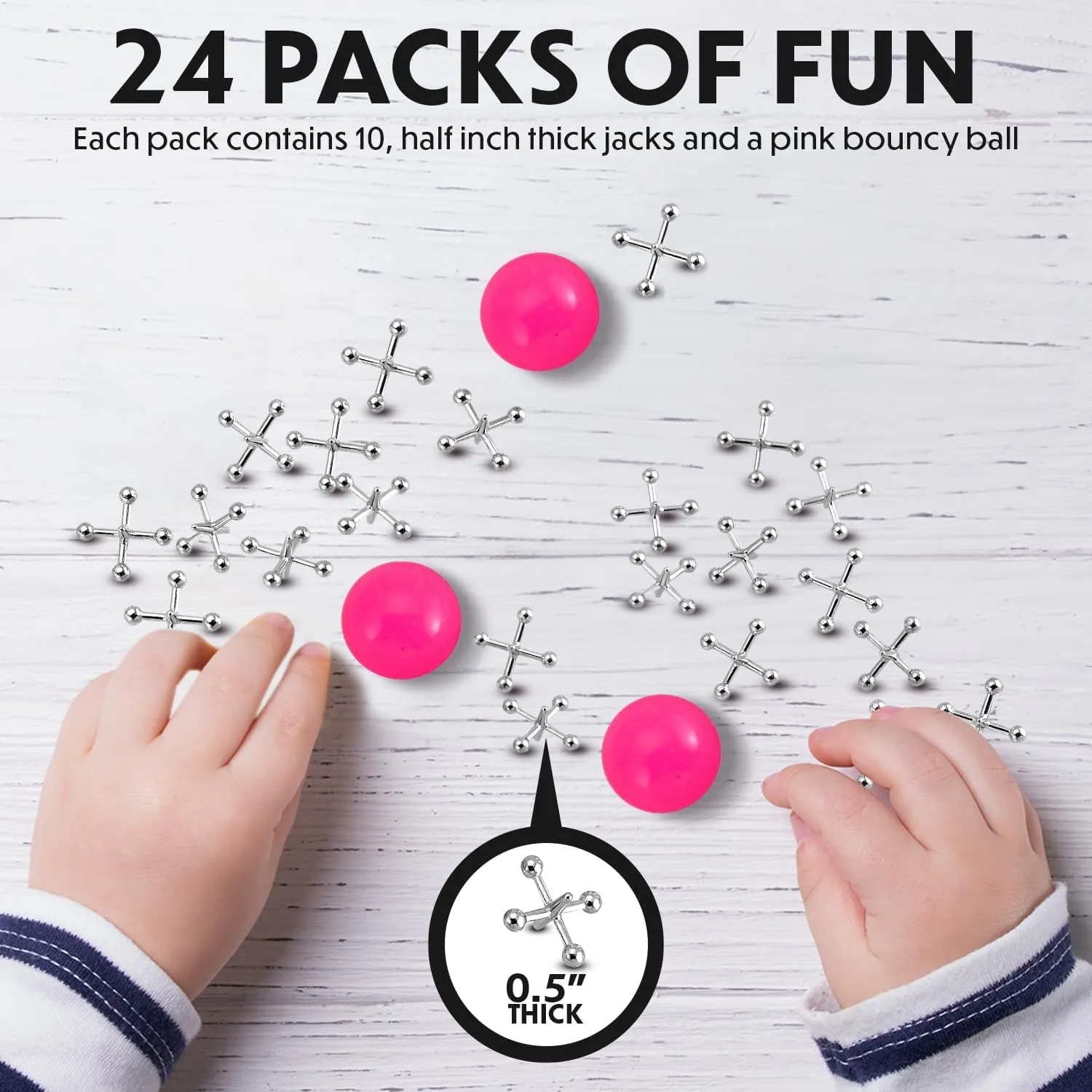 Metal Jacks Game Set - 24 Sets - Retro Kids' Entertainment with Metallic Jacks and Bouncy Ball - Classic Jacks Game for Fun and Skill Development