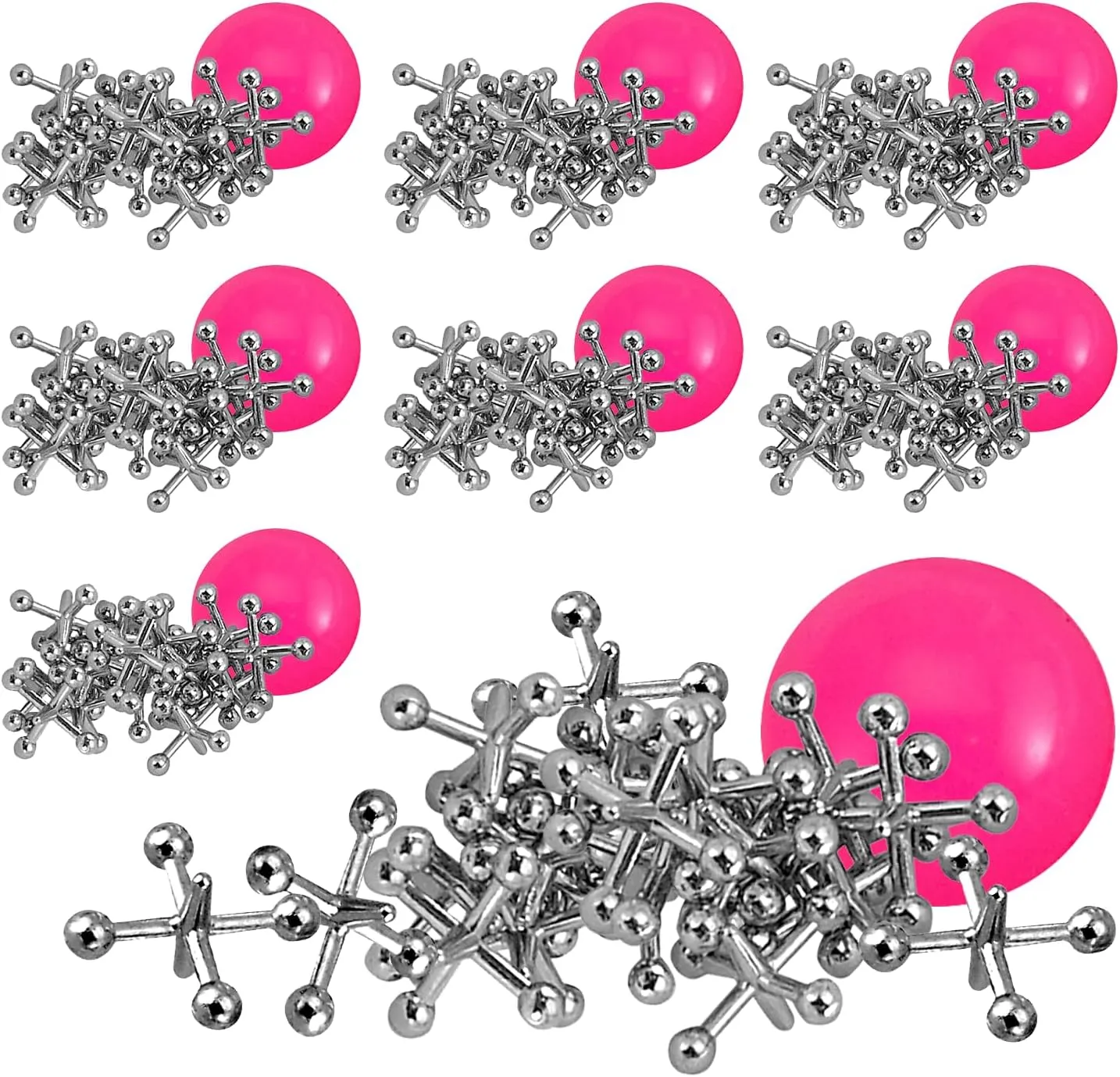 Metal Jacks Game Set - 24 Sets - Retro Kids' Entertainment with Metallic Jacks and Bouncy Ball - Classic Jacks Game for Fun and Skill Development