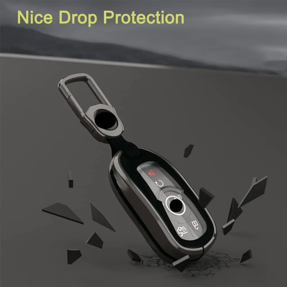Metal Key Fob Cover,Compatible with Buick Enclave Lacrosse Verano Encore Regal Envision Cascada GL8,Alloy Armor TPU Key Fob Case Protector Shell Holder White