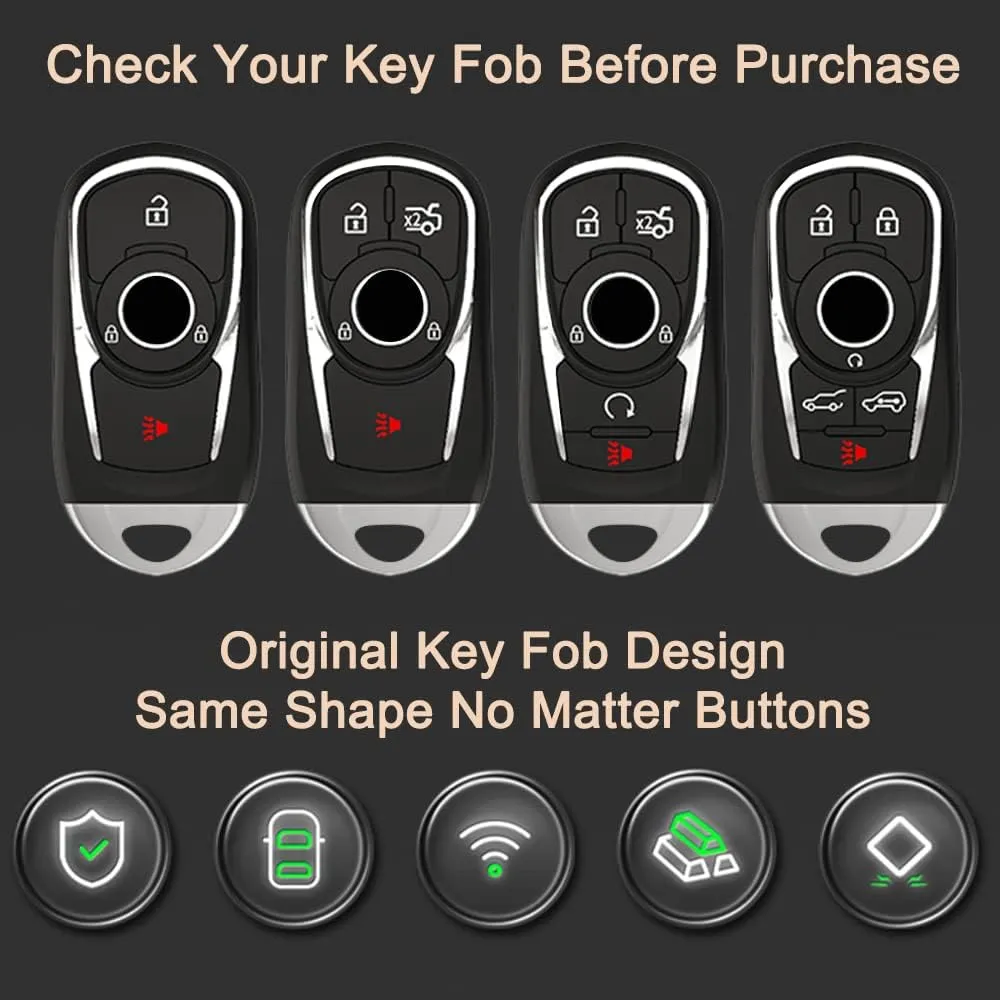 Metal Key Fob Cover,Compatible with Buick Enclave Lacrosse Verano Encore Regal Envision Cascada GL8,Alloy Armor TPU Key Fob Case Protector Shell Holder White