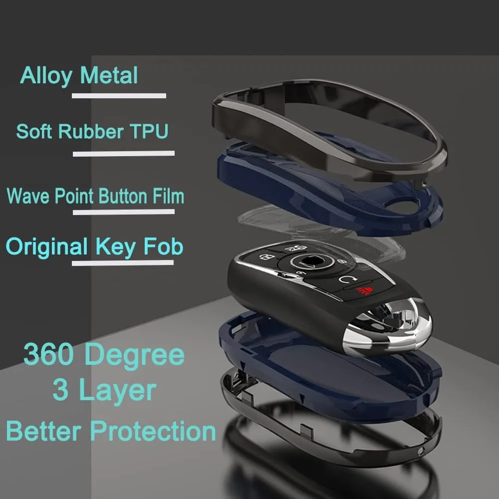 Metal Key Fob Cover,Compatible with Buick Enclave Lacrosse Verano Encore Regal Envision Cascada GL8,Alloy Armor TPU Key Fob Case Protector Shell Holder White
