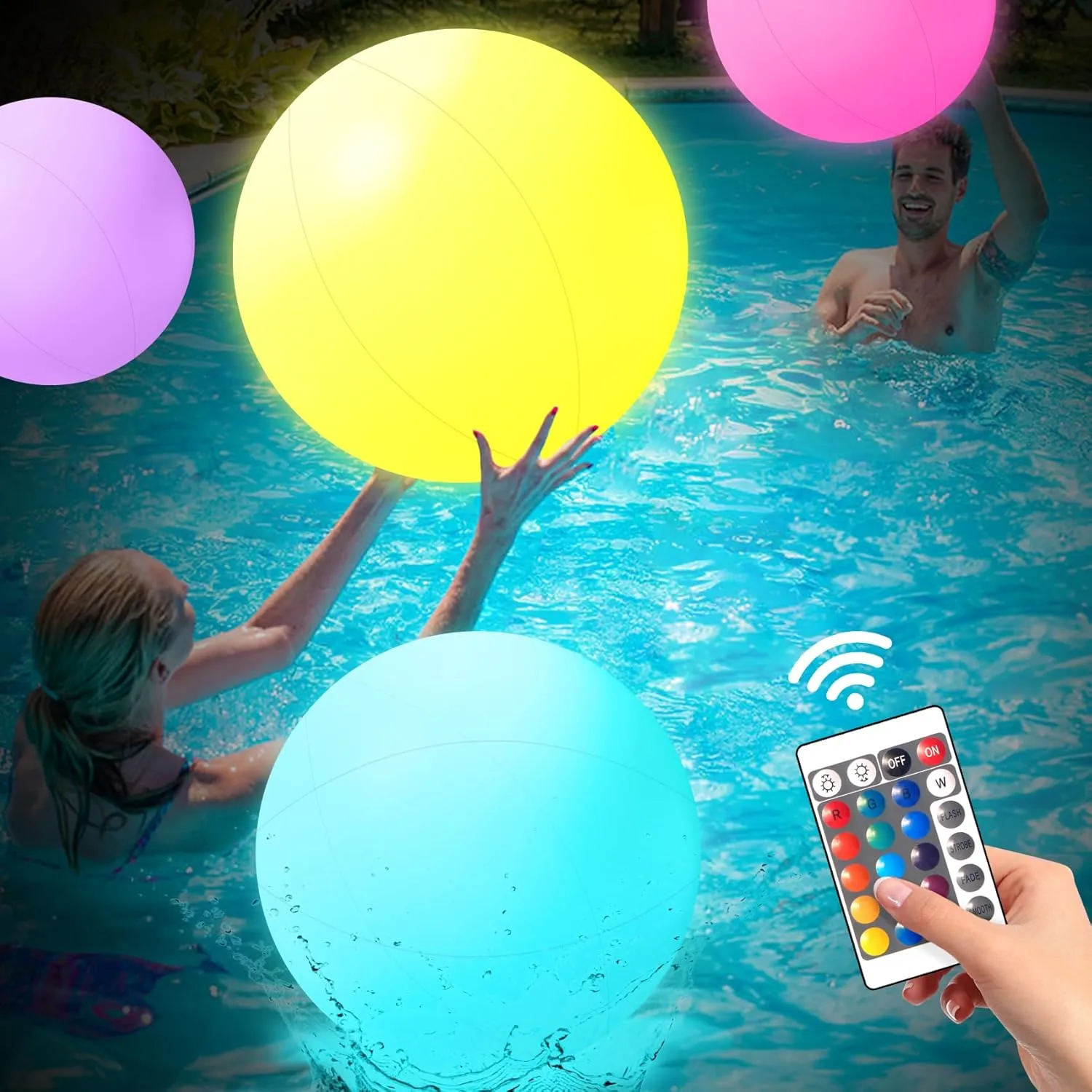 MIAOKE 5 Pack Pool Toys 16 Inch- 16 Lighting and 4 Modes LED Beach Ball with Remote Control,Suitable for Pool Games Night Summer Pool Party,Outdoor Everybody Family Games