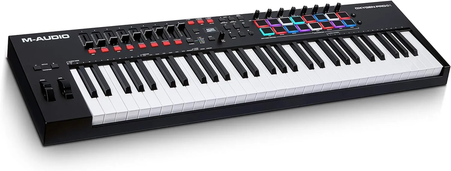 MIDI Controller Bundle - 61-Key USB MIDI Keyboard Controller with Beat Pads, Sustain Pedal and Software Suite - M-Audio Oxygen Pro 61 and SP-2