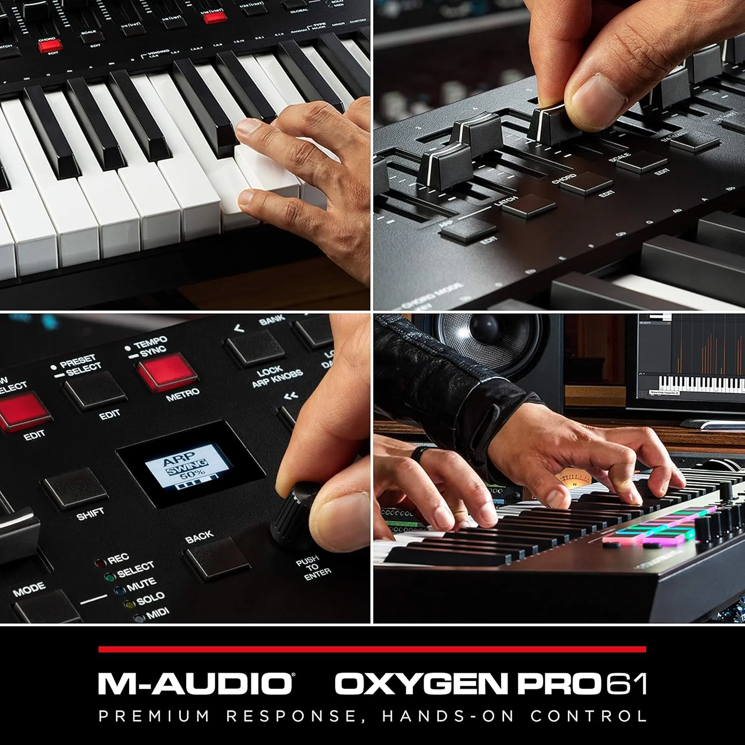 MIDI Controller Bundle - 61-Key USB MIDI Keyboard Controller with Beat Pads, Sustain Pedal and Software Suite - M-Audio Oxygen Pro 61 and SP-2