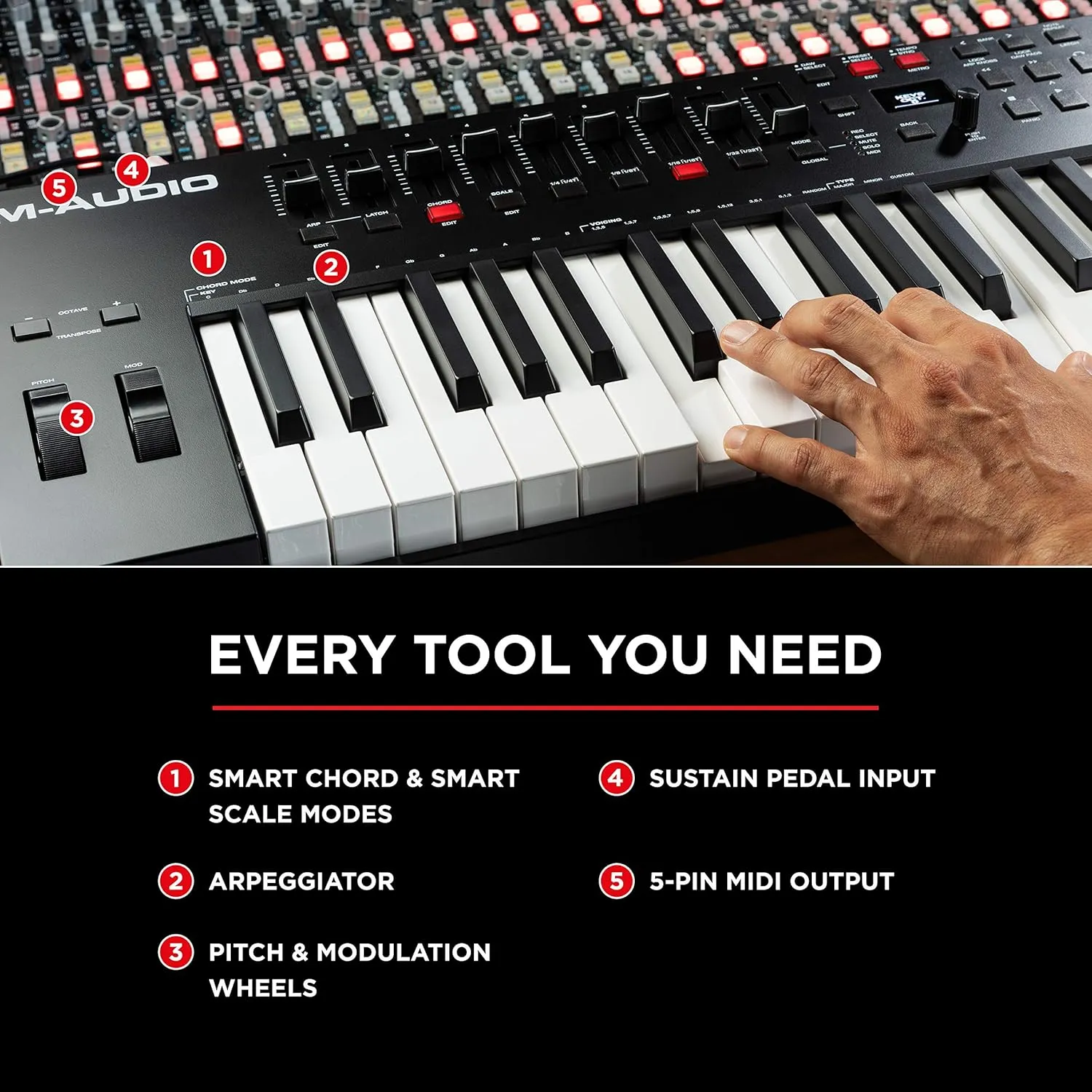 MIDI Controller Bundle - 61-Key USB MIDI Keyboard Controller with Beat Pads, Sustain Pedal and Software Suite - M-Audio Oxygen Pro 61 and SP-2