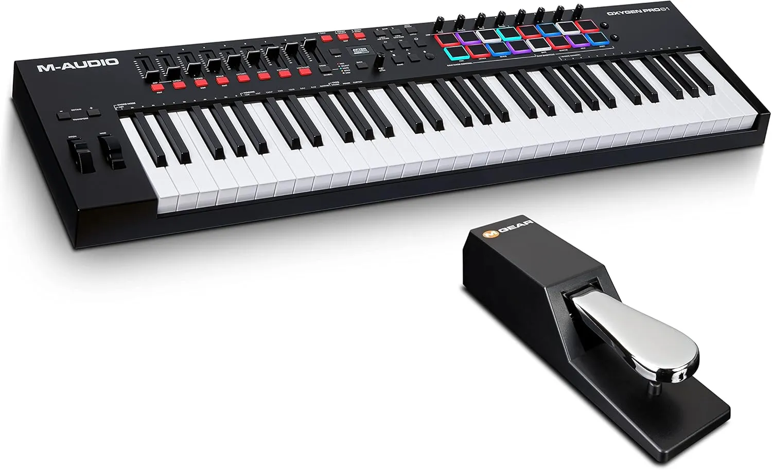 MIDI Controller Bundle - 61-Key USB MIDI Keyboard Controller with Beat Pads, Sustain Pedal and Software Suite - M-Audio Oxygen Pro 61 and SP-2