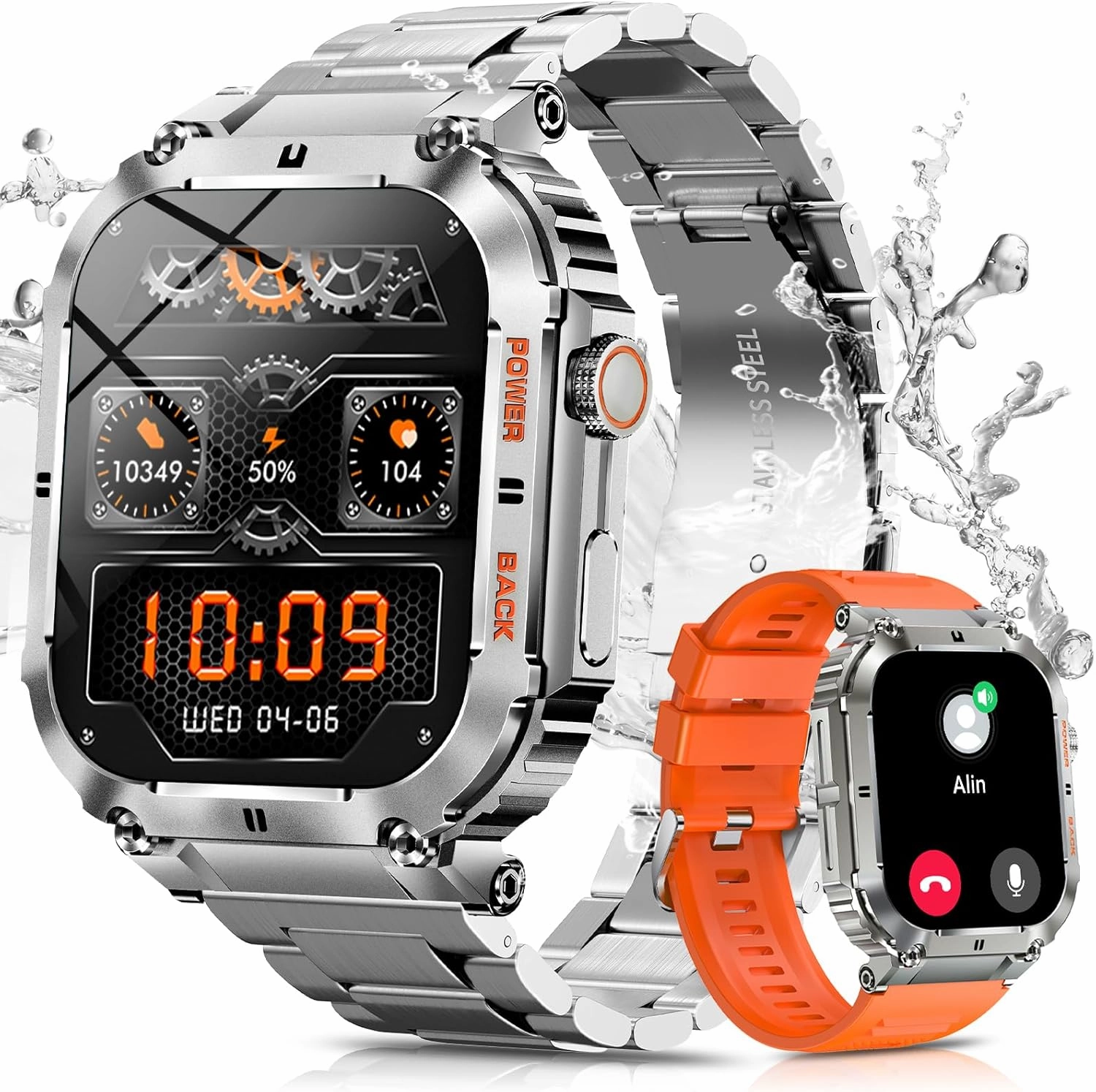 Military Smart Watches for Men with 1.96'' HD Screen, Bluetooth Call/100 Sports Mode, Fitness Smart Watches for Android iOS