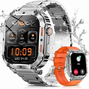 Military Smart Watches for Men with 1.96'' HD Screen, Bluetooth Call/100 Sports Mode, Fitness Smart Watches for Android iOS