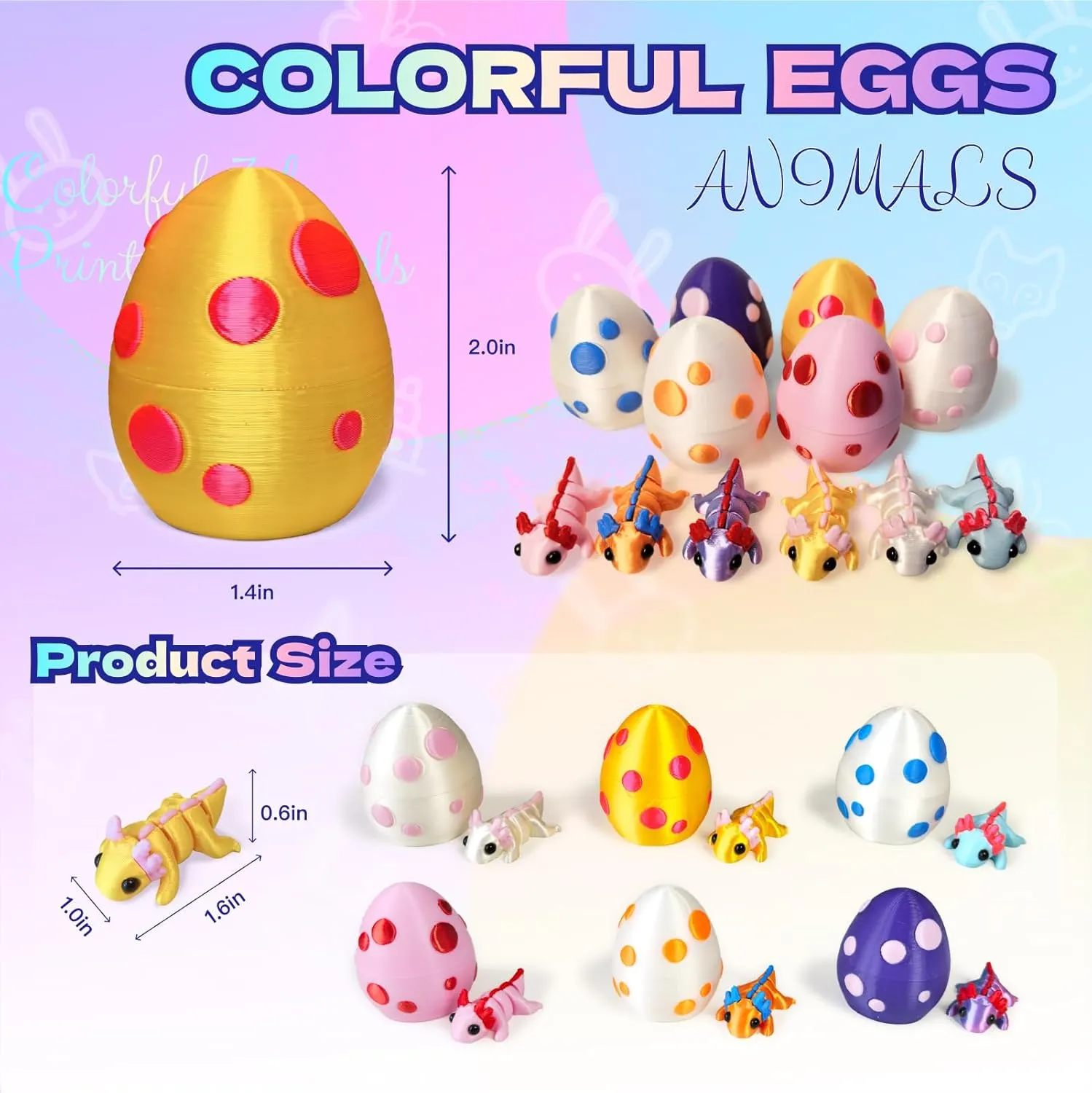 Mini 3D Printed Dragon Egg and 3D Printed Animals，Resin Figurines，Animal Miniature Figurines，Mini Egg Fillers，Teen Carnival Prizes (6pcs Set)