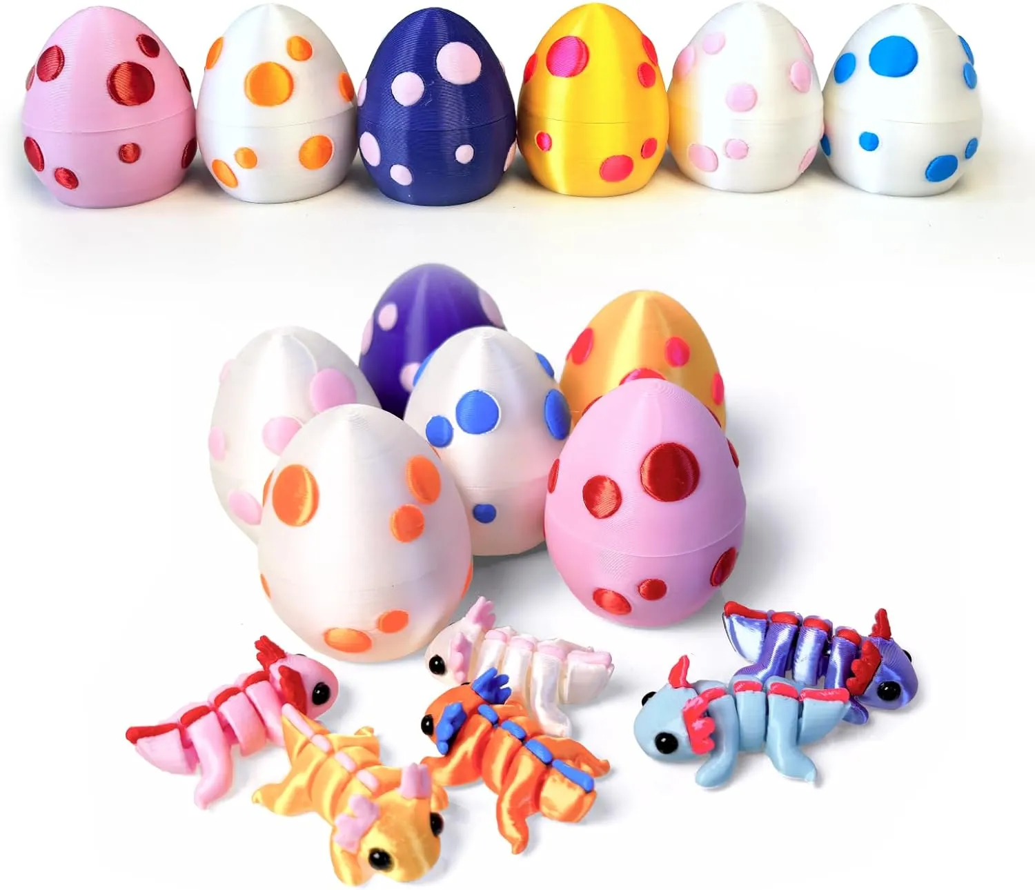 Mini 3D Printed Dragon Egg and 3D Printed Animals，Resin Figurines，Animal Miniature Figurines，Mini Egg Fillers，Teen Carnival Prizes (6pcs Set)