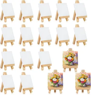 Mini Canvases Panels for Painting with Mini Easel, 18 Pack 5x5In Small Canvas Boards and 18 Pack Mini Wooden Easel for Painting, Acrylic Pouring Oil Water Art Media