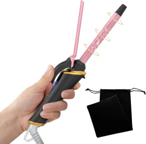 Mini Curling Iron for Short Hair - Dual Voltage (110-240V) Travel Hair Curler, 5 Heat Settings, Auto-Off, Travel Size Small Curling Iron, (1/2 Inch) (Black, 1/2 Inch)