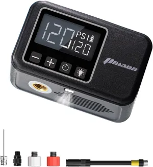 Mini Electric Bike Pump with Gauge, Max 120 PSI, 28s Fast Inflate Tiny Portable Bicycle Pump, Presta and Schrader Valve for E-Bike, Mountain, City, Gravel and Road Bike, Cycling Accessories