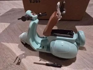 Mini Electric Doll Scooter Vehicles Toy Available Funny Doll Accessory with Music & Lights Could Rotate 360° Cute Plastic Scooter Toy Ornaments(Battery Not Included) (Grey)