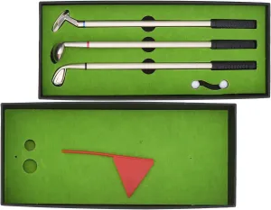 Mini Golf Pen Set with Driving Range Box, Mini Desktop Golf Ball Pen, Top Golf Gift with Putting Green, 3 Golf Clubs Pens with Balls and Flag