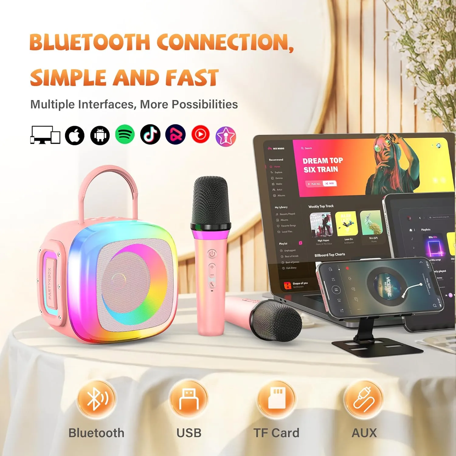 Mini Karaoke Machine for Kids Adults: Portable Karaoke Machine with 2 Wireless Mics for Home Party - Singing Karaoke Speaker Toy Gift for Girls Boys Ages 4 5 6 7 8 9 10 11 12  Years Old Birthday