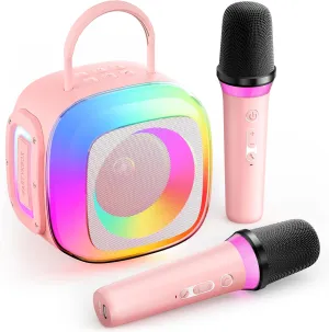Mini Karaoke Machine for Kids Adults: Portable Karaoke Machine with 2 Wireless Mics for Home Party - Singing Karaoke Speaker Toy Gift for Girls Boys Ages 4 5 6 7 8 9 10 11 12  Years Old Birthday