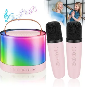 Mini Karaoke Machine for Kids, Bluetooth Speaker with 2 Wireless Microphones, Protable Toddler Karaoke Machine Toys with Variable Voice LED Lights for 4-12 Years Old Girls Christmas Birthday Gift
