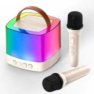 Mini Karaoke Machine for Kids, Christmas Birthday Gifts for Girls Boys Toy 4, 5, 6, 7, 8, 9, 10, 12 , Portable Bluetooth Speaker with Upgraded Subwoofer,Diaphragm for All Ages (Beige)