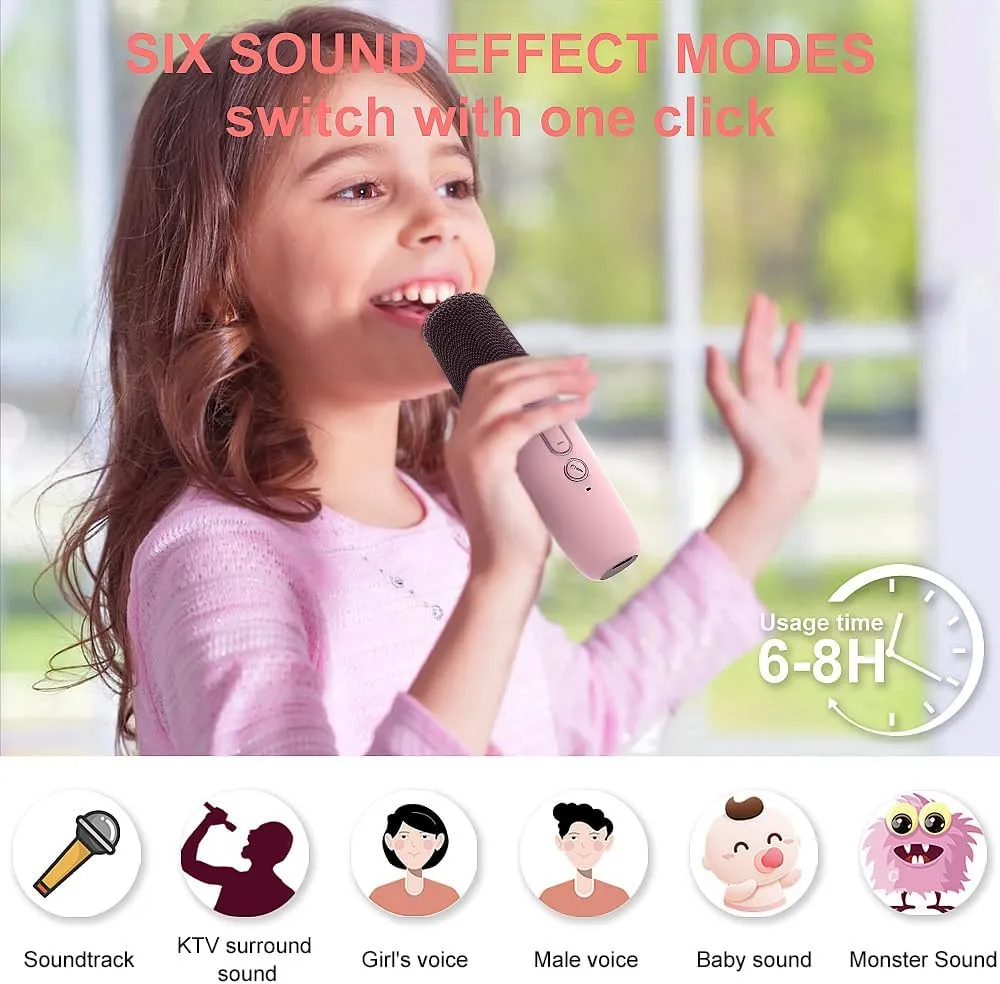 Mini Karaoke Machine for Kids,Portable Bluetooth Speaker with Wireless Karaoke Microphone,Music Toys Christmas Birthday Gifts for Girls & Boys 4-12 Year Old (Pink, 2 mic)