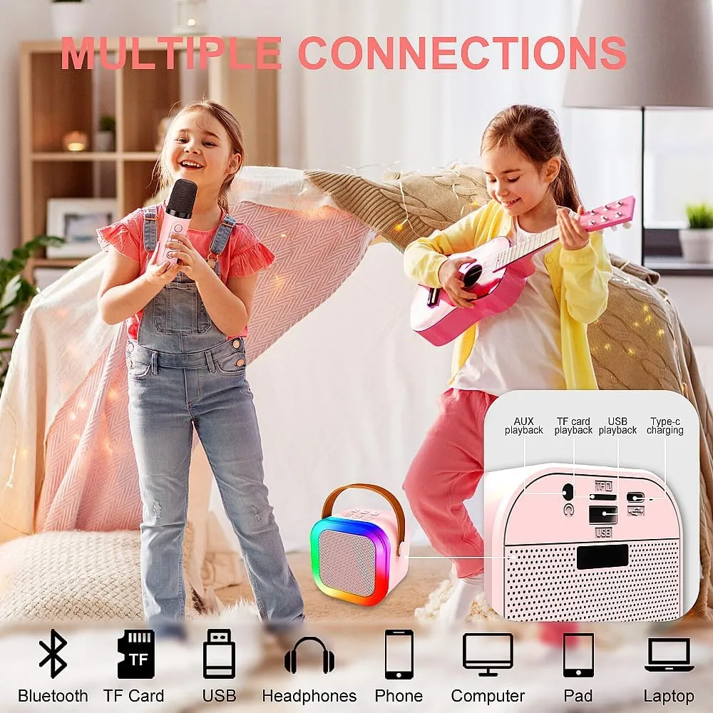 Mini Karaoke Machine for Kids,Portable Bluetooth Speaker with Wireless Karaoke Microphone,Music Toys Christmas Birthday Gifts for Girls & Boys 4-12 Year Old (Pink, 2 mic)