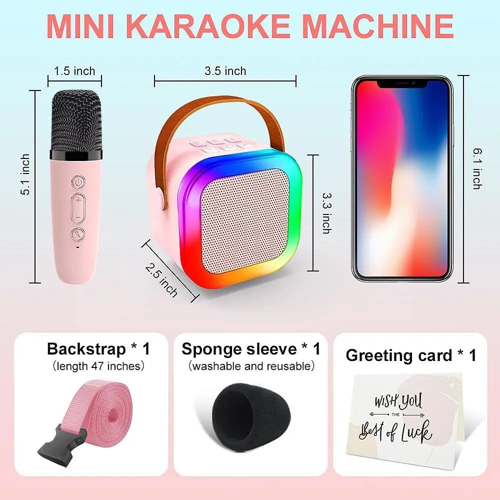 Mini Karaoke Machine for Kids,Portable Bluetooth Speaker with Wireless Karaoke Microphone,Music Toys Christmas Birthday Gifts for Girls & Boys 4-12 Year Old (Pink, 2 mic)