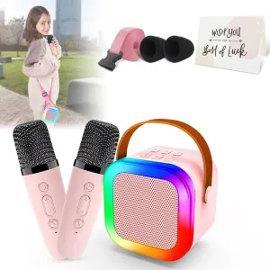 Mini Karaoke Machine for Kids,Portable Bluetooth Speaker with Wireless Karaoke Microphone,Music Toys Christmas Birthday Gifts for Girls & Boys 4-12 Year Old (Pink, 2 mic)