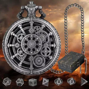 Mini Metal DND Dice Retro Pocket Watch Case, RPG Dungeons and Dragons Gifts Role-Playing Game Accessory
